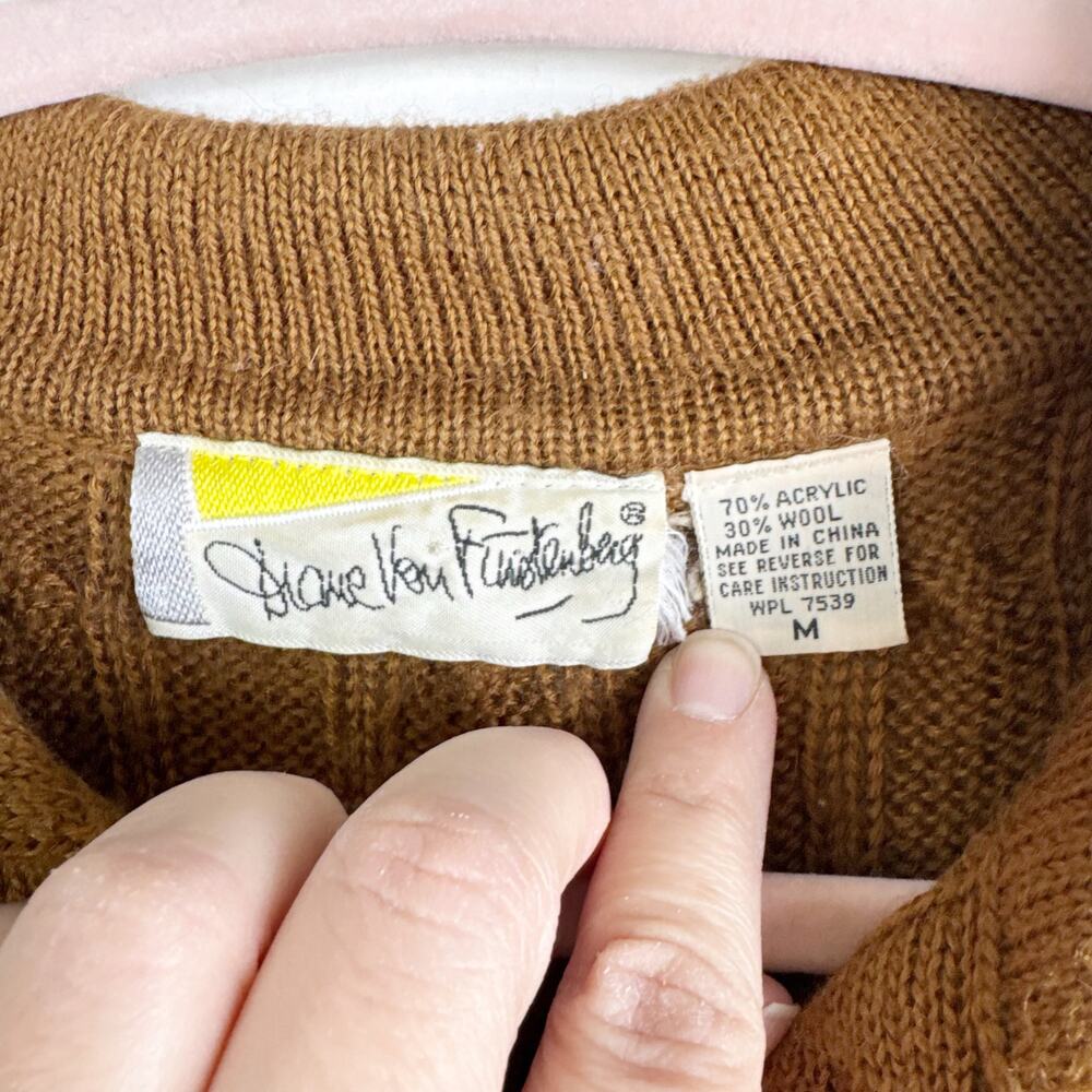 VTG Diane Von Furstenberg Collared Cable Knit Ribbed Polo Pullover Sweater M - Picture 4 of 13